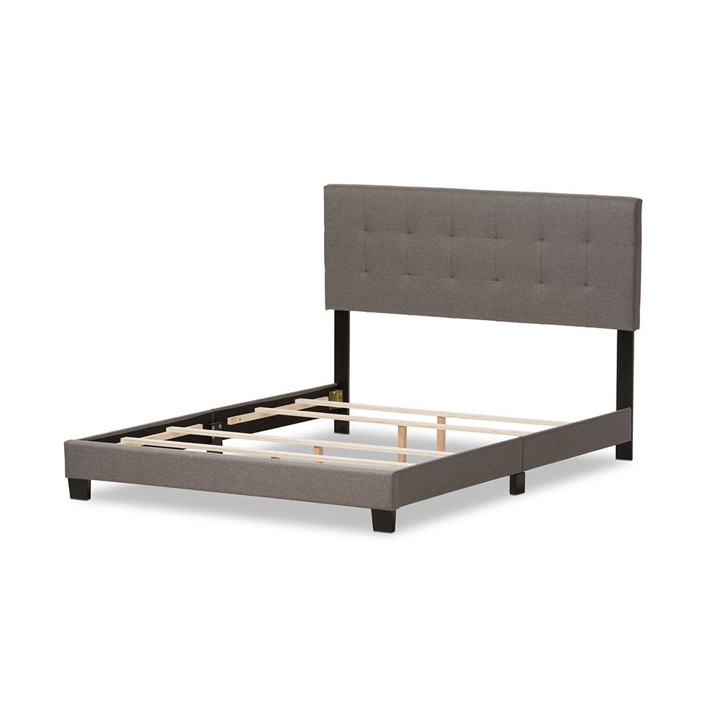 Grey Fabric Upholstered Grid-tufting Queen Size Bed. Picture 4