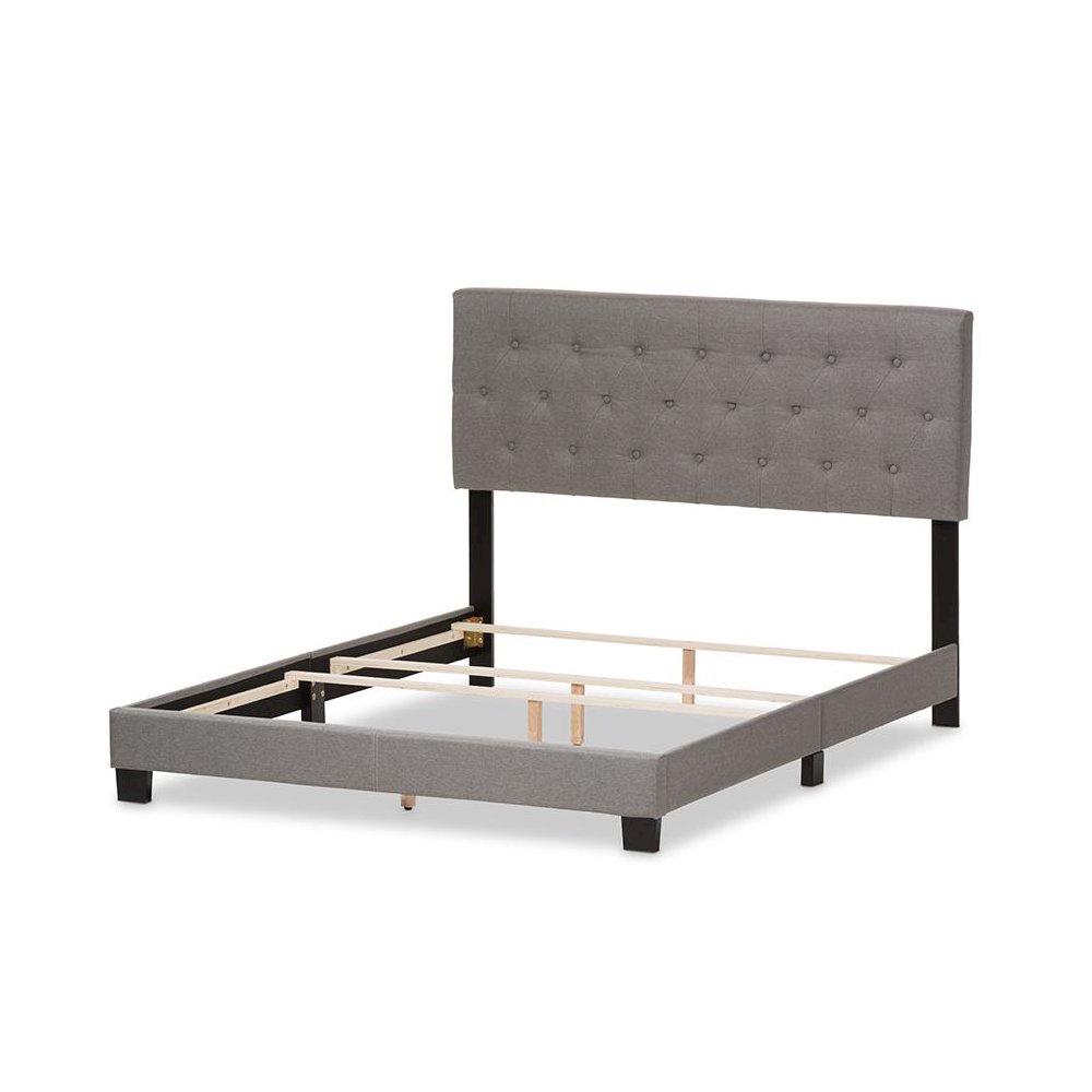 Cassandra Modern and Contemporary Light Grey Fabric Upholstered Queen Size Bed. Picture 3