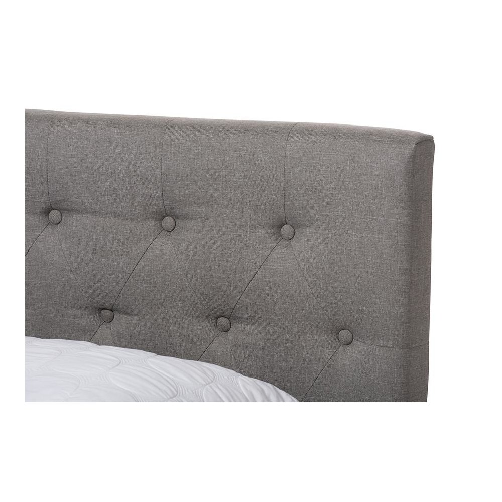 Cassandra Modern and Contemporary Light Grey Fabric Upholstered Queen Size Bed. Picture 4
