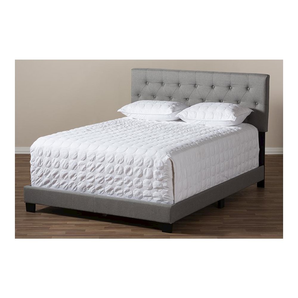 Cassandra Modern and Contemporary Light Grey Fabric Upholstered Queen Size Bed. Picture 7