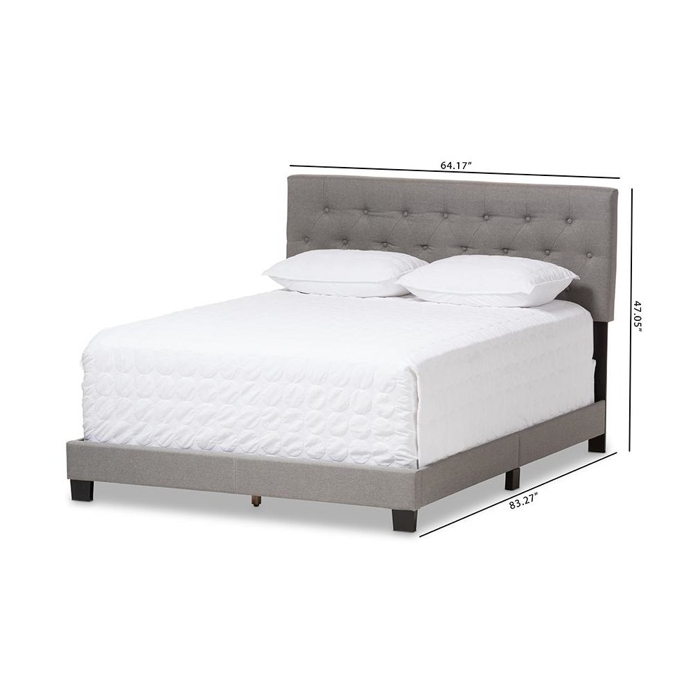 Cassandra Modern and Contemporary Light Grey Fabric Upholstered Queen Size Bed. Picture 8