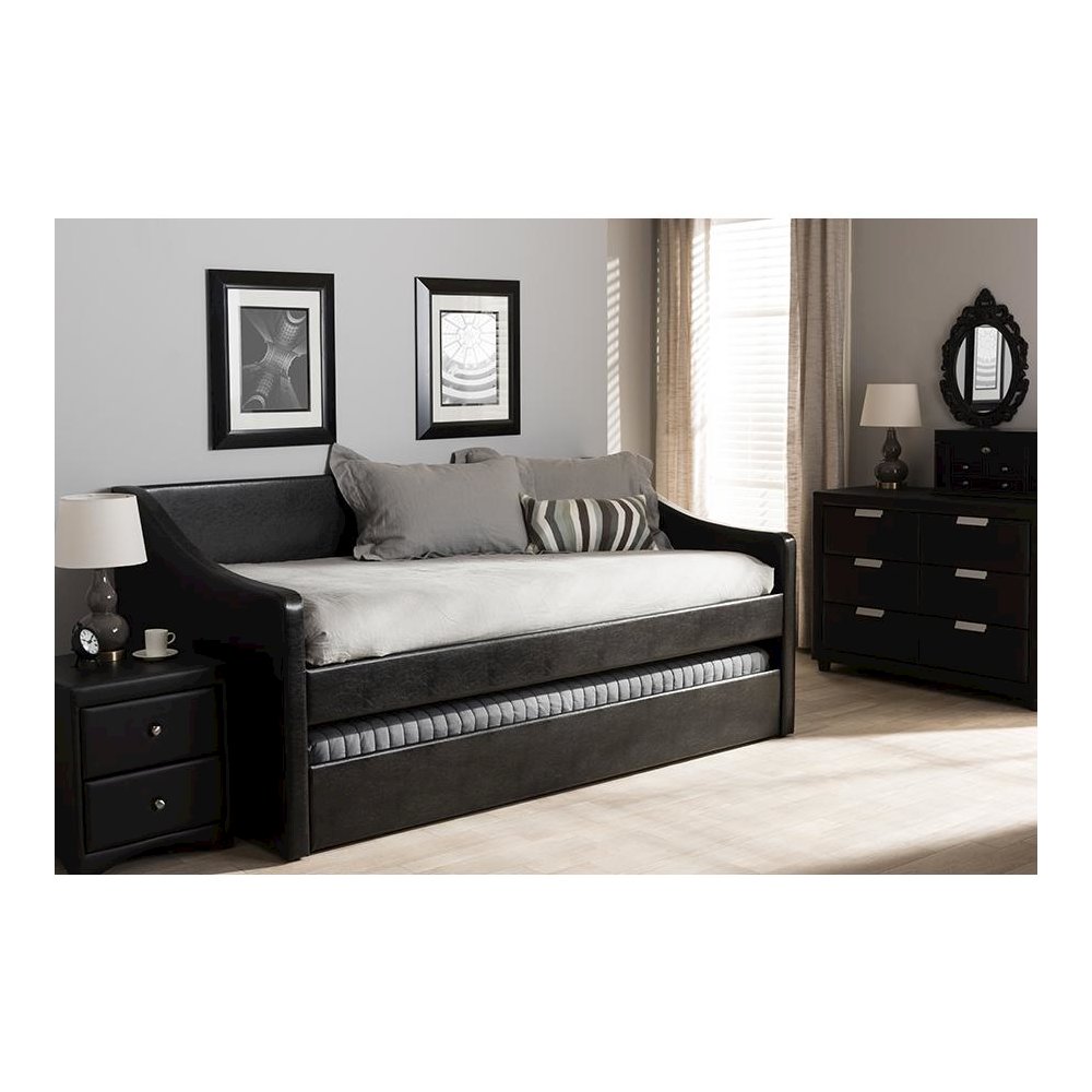 Barnstorm Modern and Contemporary Black Faux Leather Upholstered Daybed. Picture 23