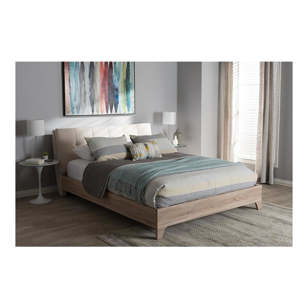 Baxton Studio Adelia Mid-Century Light Beige Whitewash Queen Size Platform Bed. Picture 17