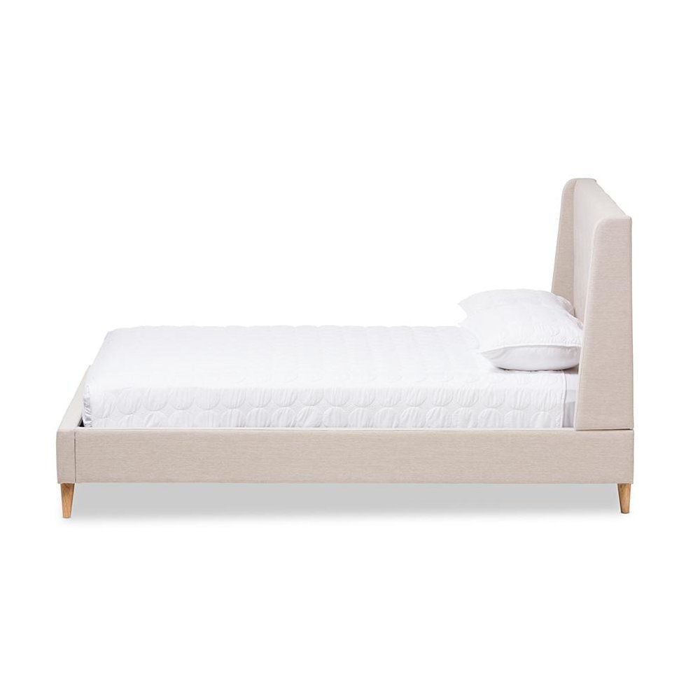Adelaide Retro Modern Light Beige Fabric Upholstered Queen Size Platform Bed. Picture 2