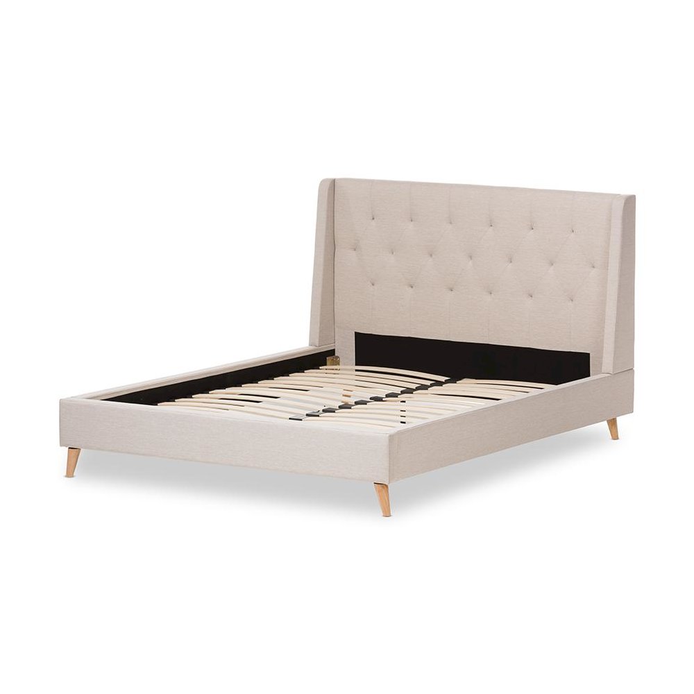 Adelaide Retro Modern Light Beige Fabric Upholstered Queen Size Platform Bed. Picture 3