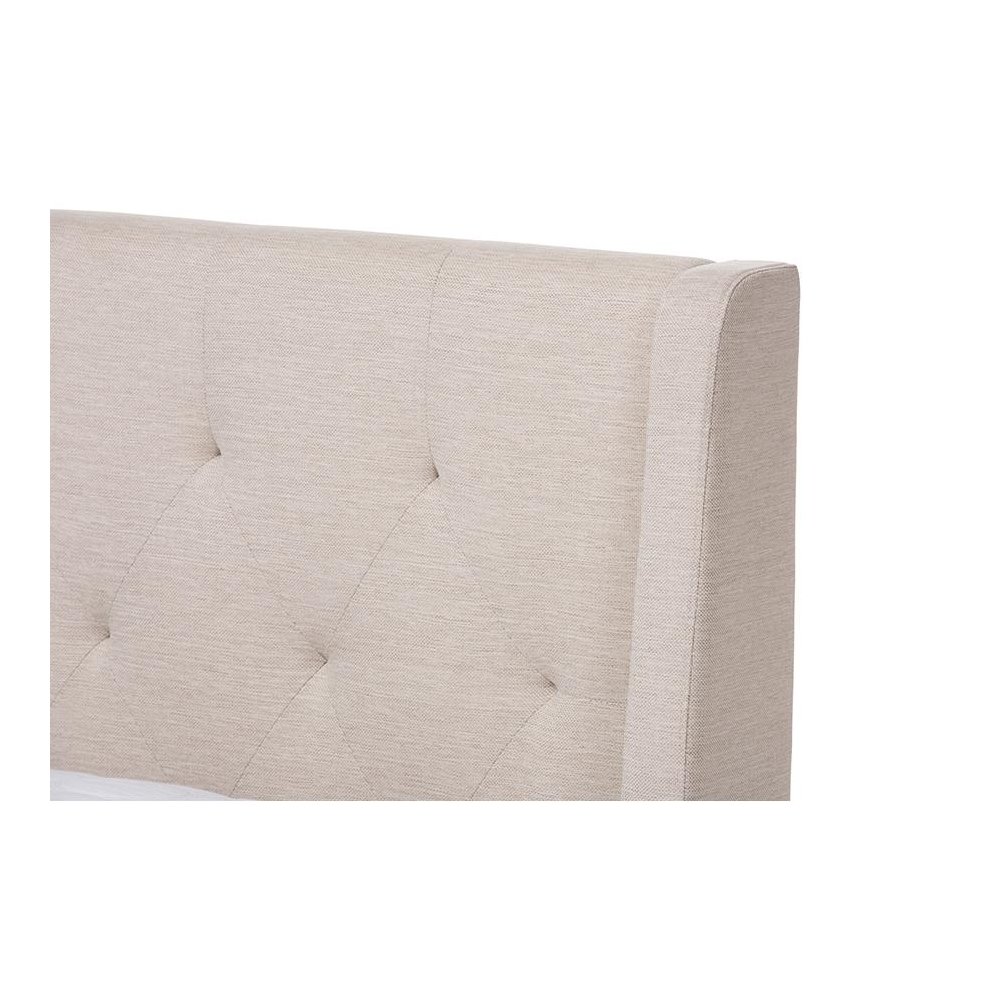Adelaide Retro Modern Light Beige Fabric Upholstered Queen Size Platform Bed. Picture 4
