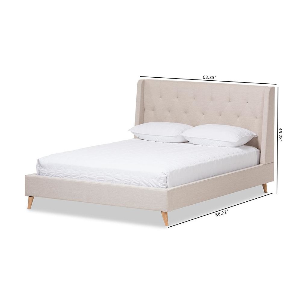 Adelaide Retro Modern Light Beige Fabric Upholstered Queen Size Platform Bed. Picture 8