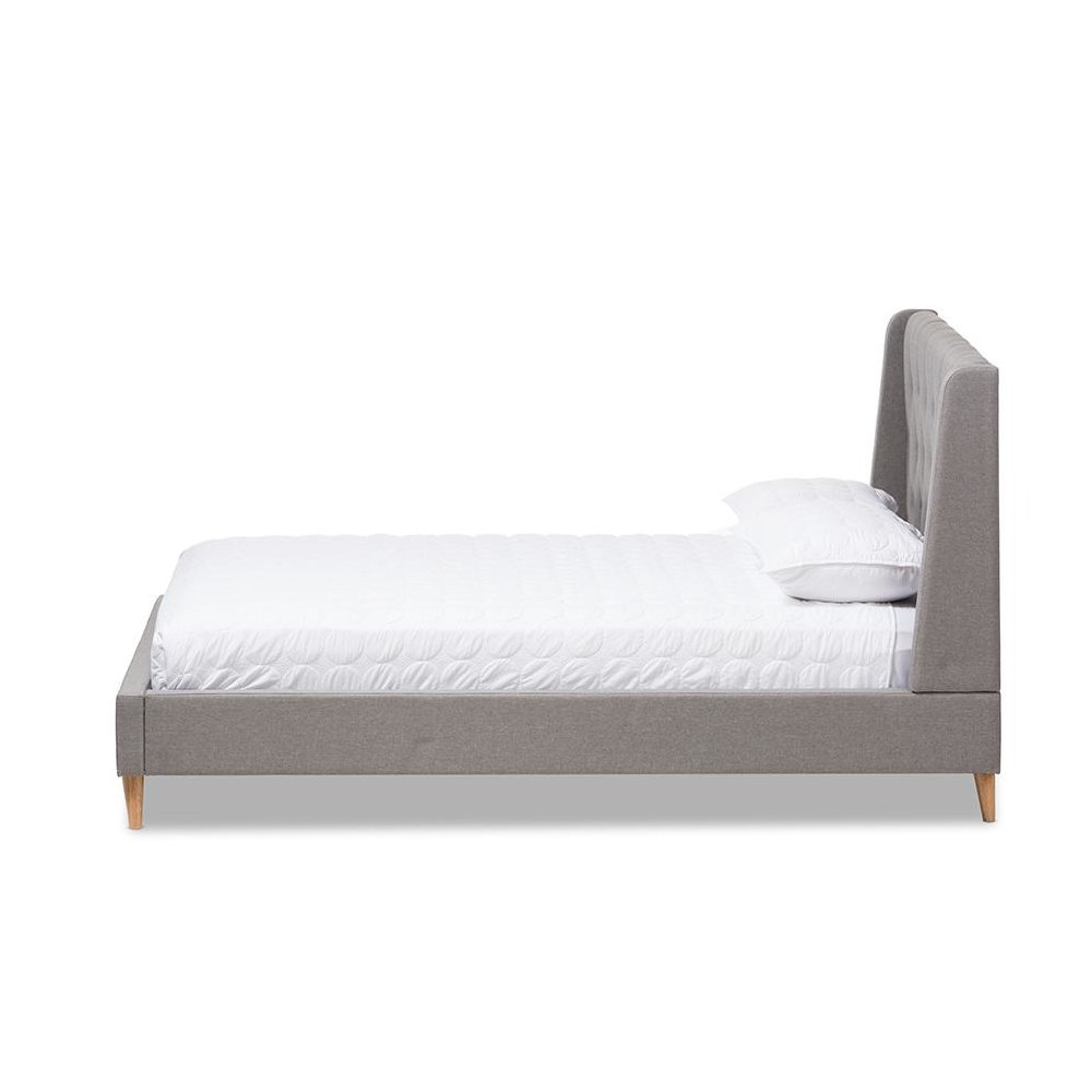 Adelaide Retro Modern Light Grey Fabric Upholstered King Size Platform Bed. Picture 2