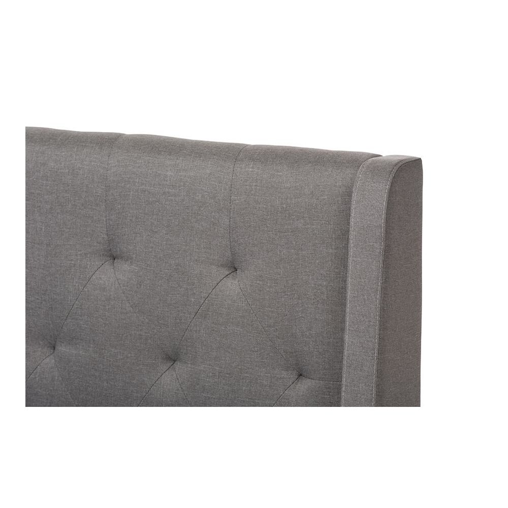 Adelaide Retro Modern Light Grey Fabric Upholstered King Size Platform Bed. Picture 4