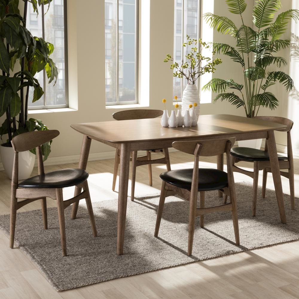 Leather and "Oak" Light Brown Finishing Wood 5-Peice Dining Set. Picture 13