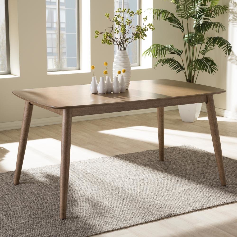 Edna Mid-Century Modern French "Oak" Light Brown Finishing Wood Dining Table. Picture 11
