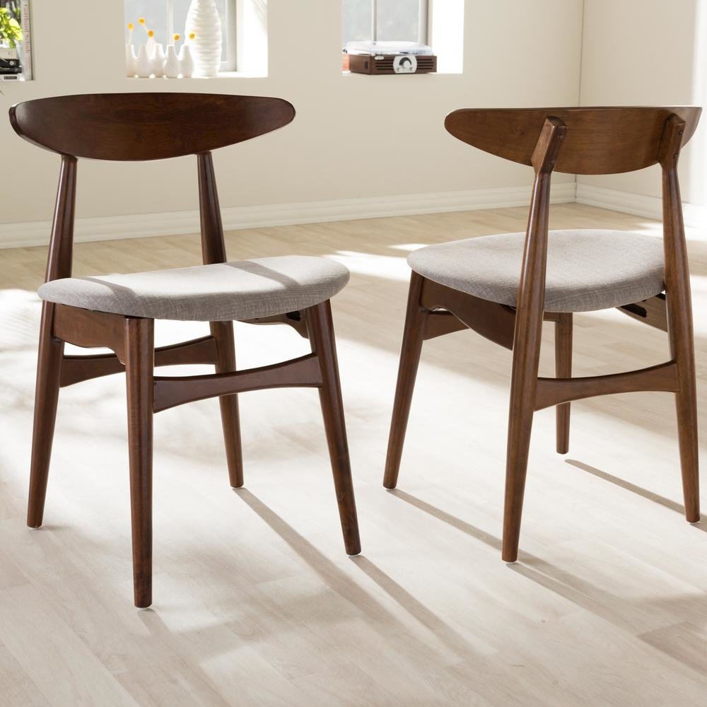 Modern Light Grey Fabric and "Oak" Medium Brown Finishing Wood Dining Chair. Picture 9