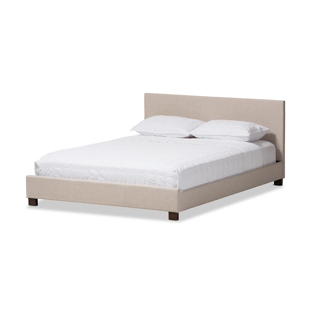 Beige Fabric Upholstered Panel-Stitched Queen Size Platform Bed. Picture 1