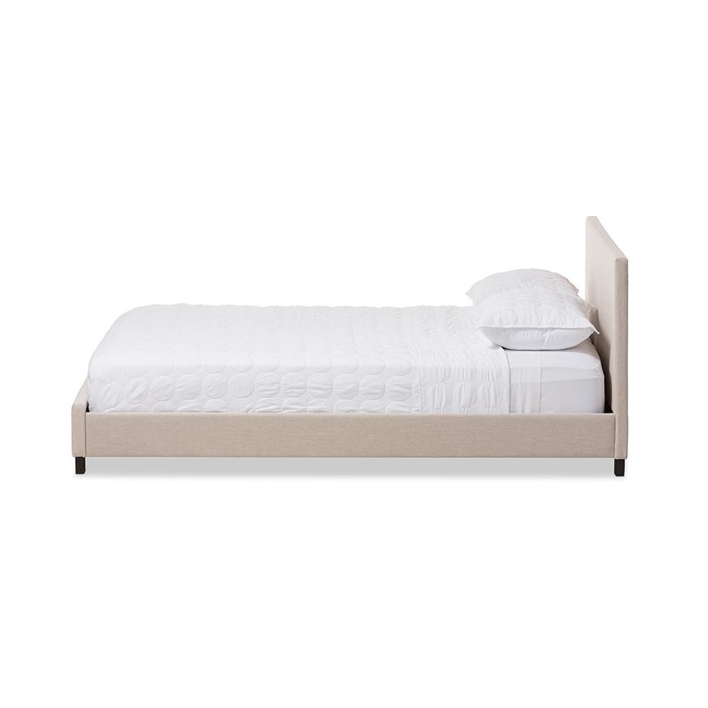 Beige Fabric Upholstered Panel-Stitched Queen Size Platform Bed. Picture 2
