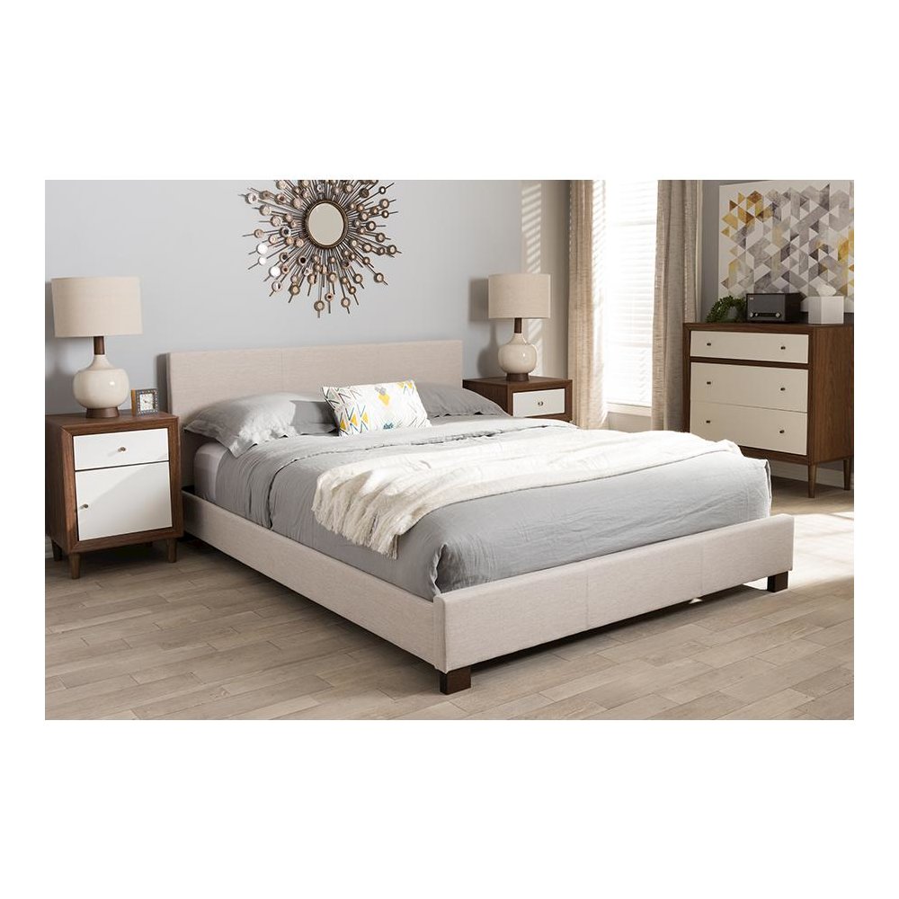 Beige Fabric Upholstered Panel-Stitched Full Size Platform Bed. Picture 13