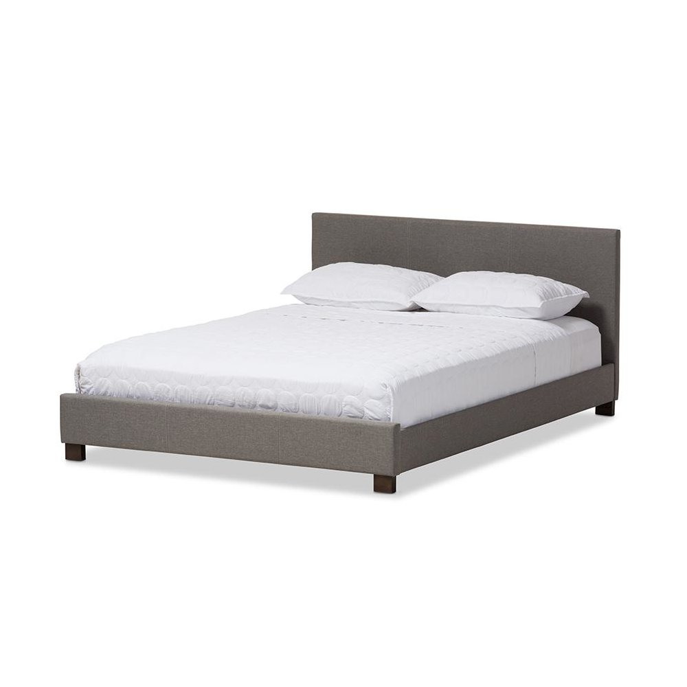 Grey Fabric Upholstered Panel-Stitched Queen Size Platform Bed. Picture 1