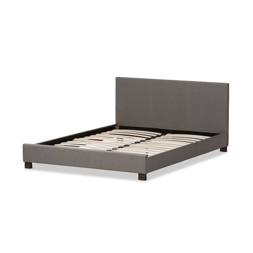 Grey Fabric Upholstered Panel-Stitched Queen Size Platform Bed. Picture 3