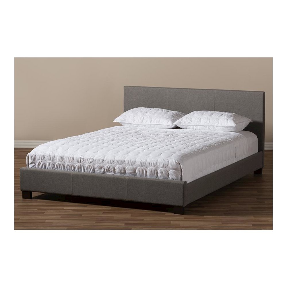 Grey Fabric Upholstered Panel-Stitched Queen Size Platform Bed. Picture 6