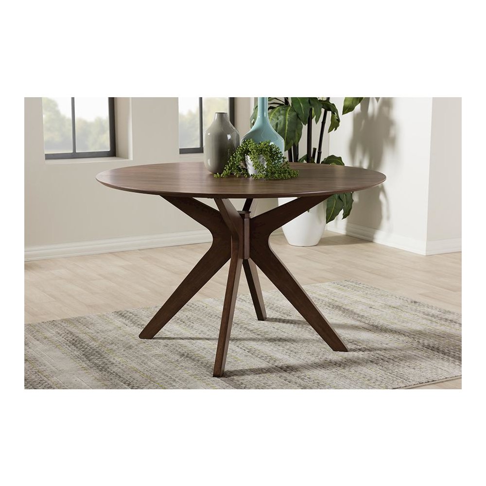 Baxton Studio Monte Mid-Century Modern Walnut Wood 47-Inch Round Dining Table. Picture 15