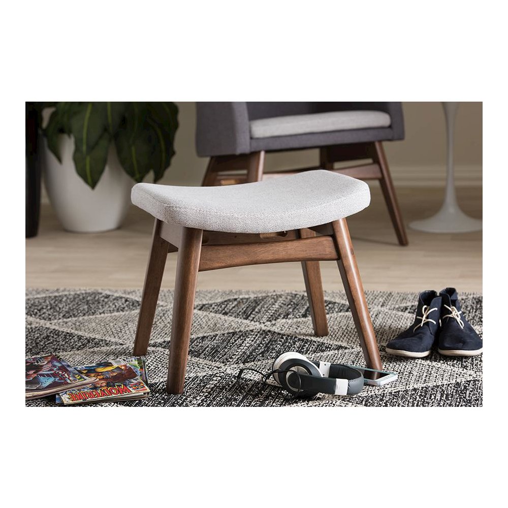 Baxton Studio Vera Mid-Century Modern Light Grey Fabric Upholstered Ottoman. Picture 13