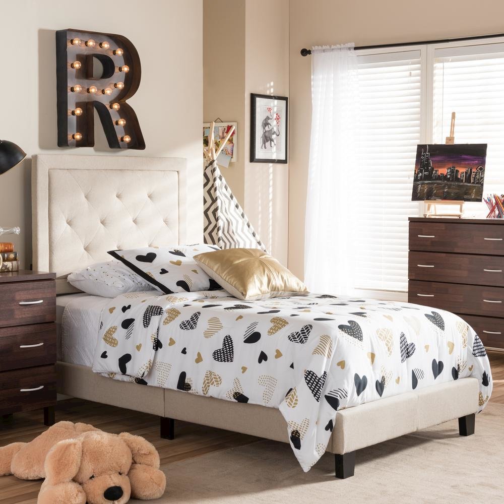 Paris Modern and Contemporary Beige Linen Upholstered Twin Size Tufting Bed. Picture 10