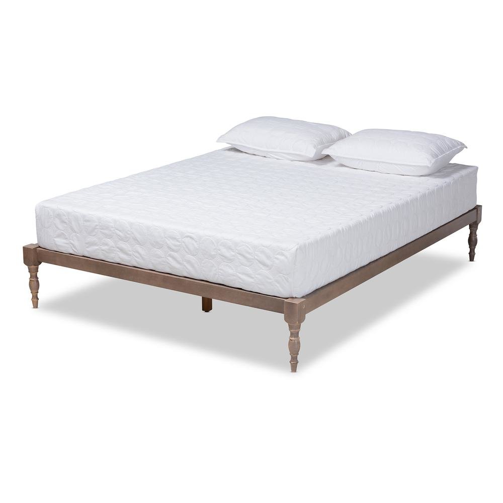 Antique Oak Finished Wood Queen Size Platform Bed Frame. Picture 10