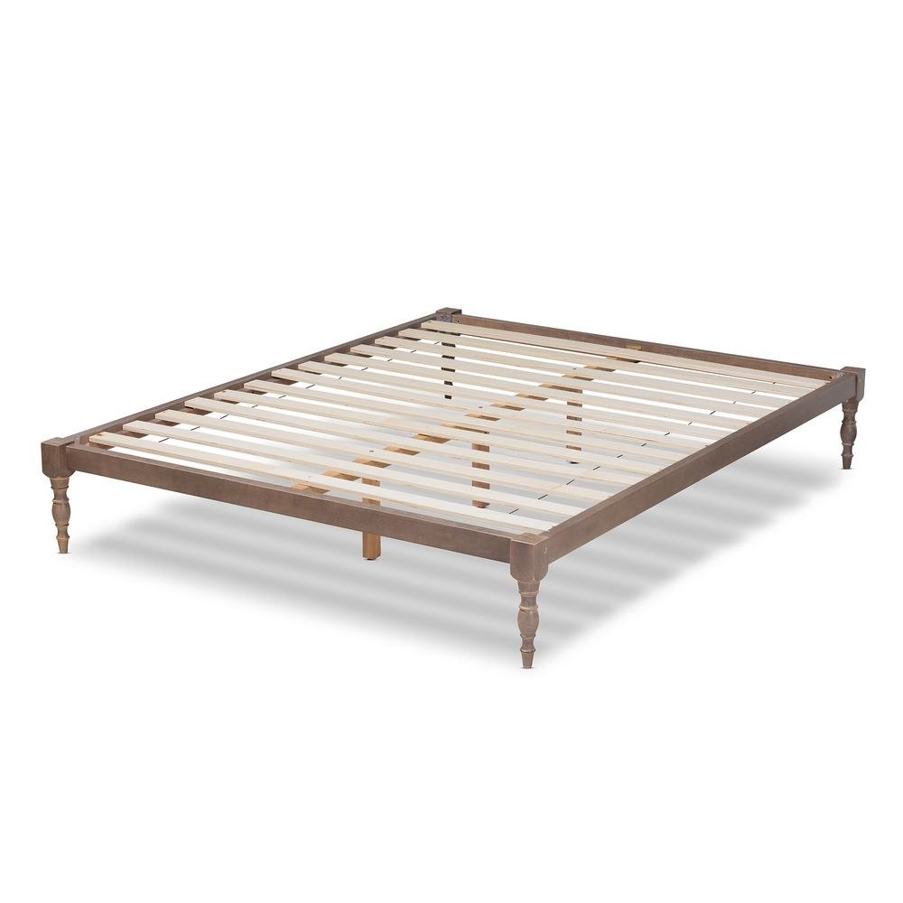 Antique Oak Finished Wood Queen Size Platform Bed Frame. Picture 12