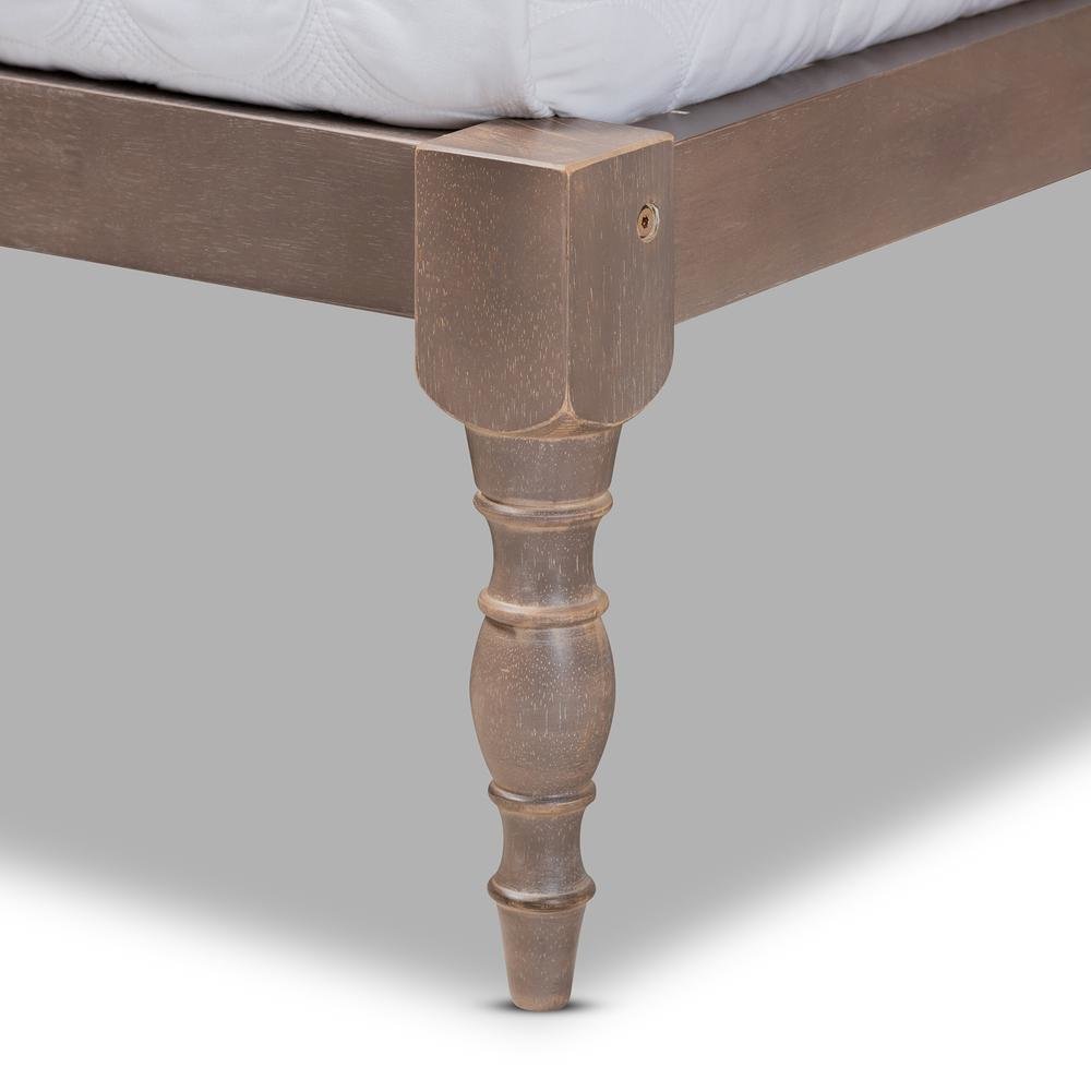 Antique Oak Finished Wood Queen Size Platform Bed Frame. Picture 13