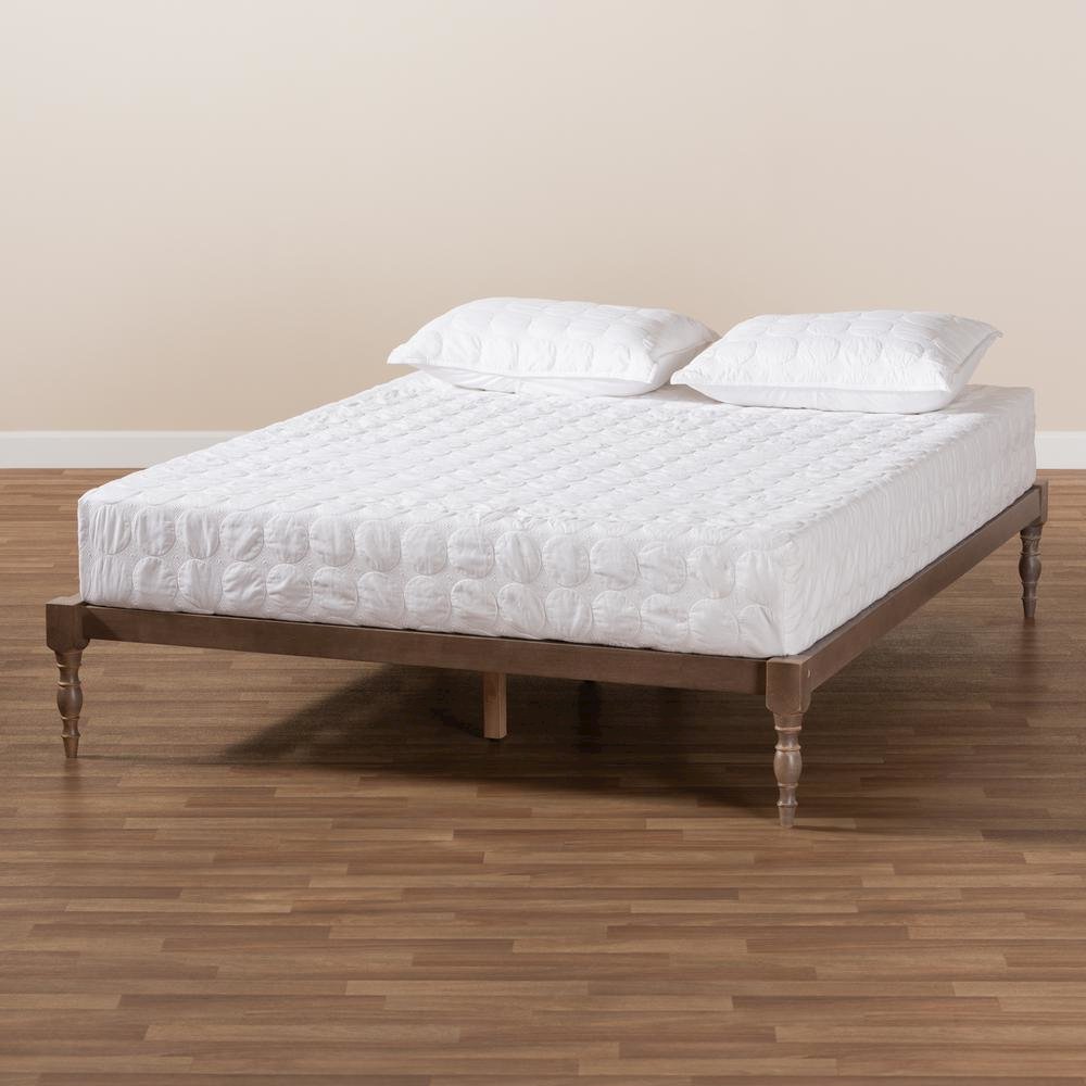 Antique Oak Finished Wood Queen Size Platform Bed Frame. Picture 15