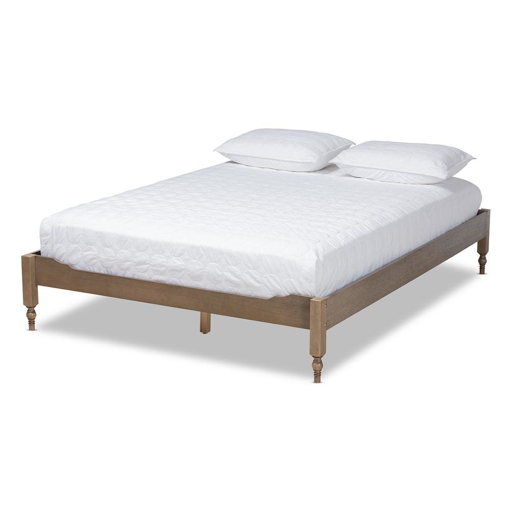 Bohemian Weathered Grey Oak Finished Wood Queen Size Platform Bed Frame. Picture 10