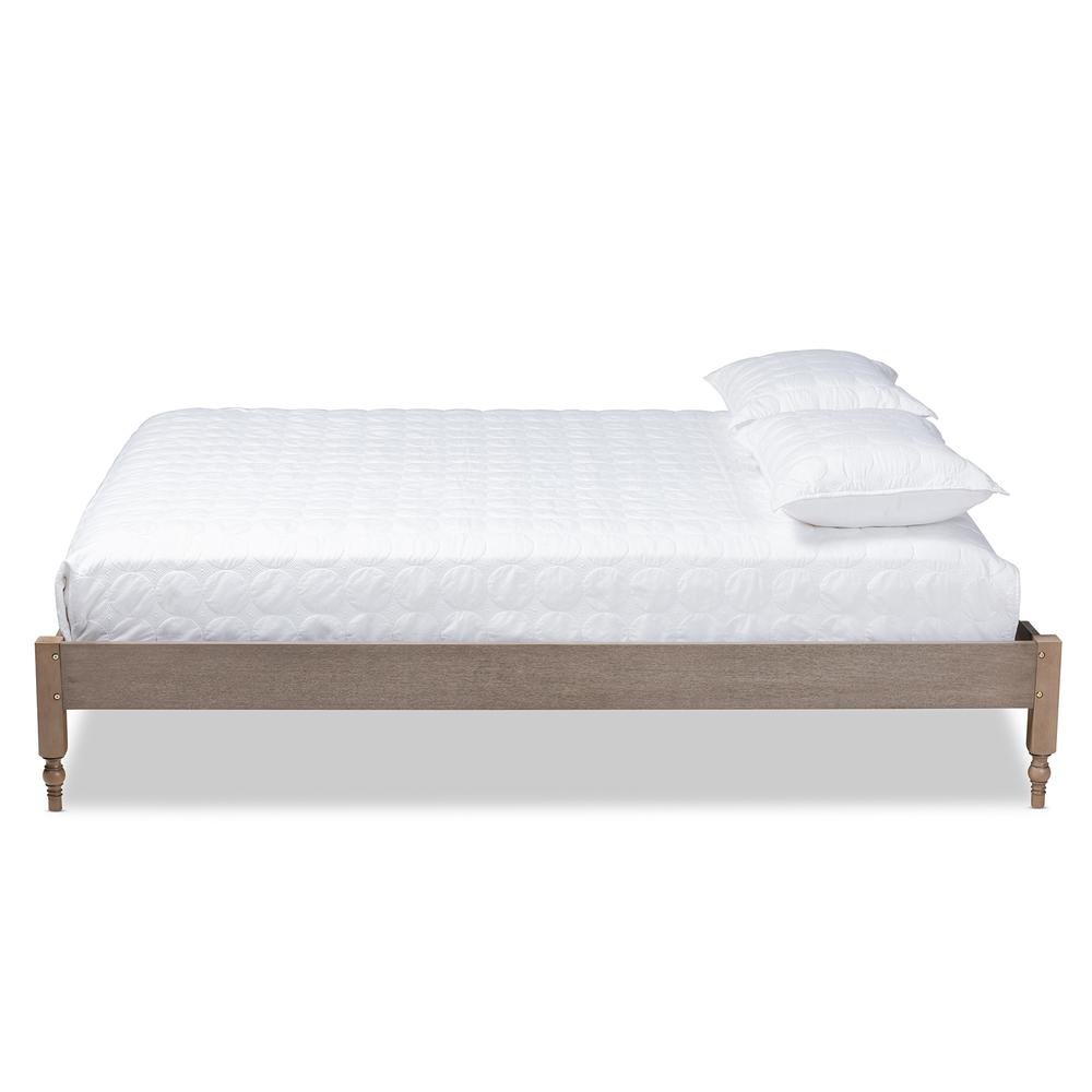 Bohemian Weathered Grey Oak Finished Wood Queen Size Platform Bed Frame. Picture 11