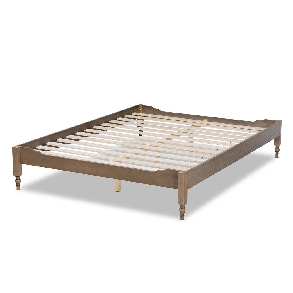 Bohemian Weathered Grey Oak Finished Wood Queen Size Platform Bed Frame. Picture 12