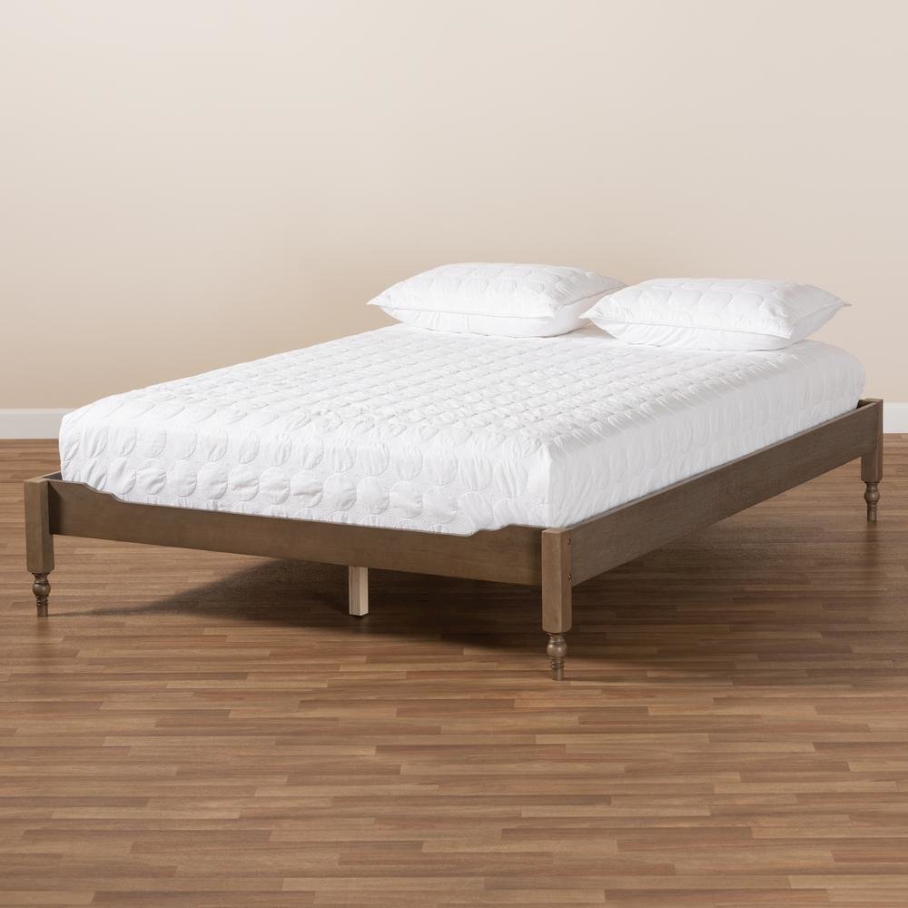 Bohemian Weathered Grey Oak Finished Wood Queen Size Platform Bed Frame. Picture 15