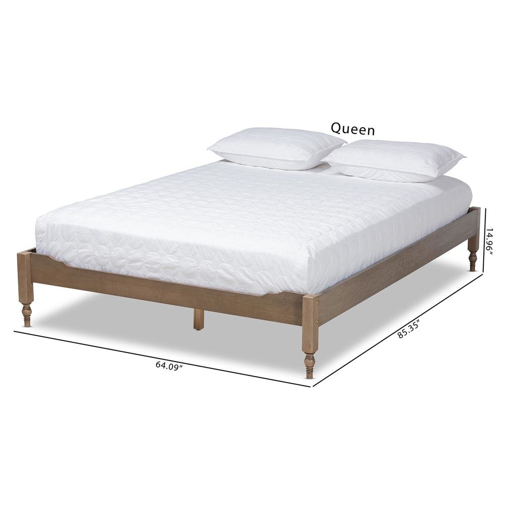 Bohemian Weathered Grey Oak Finished Wood Queen Size Platform Bed Frame. Picture 17