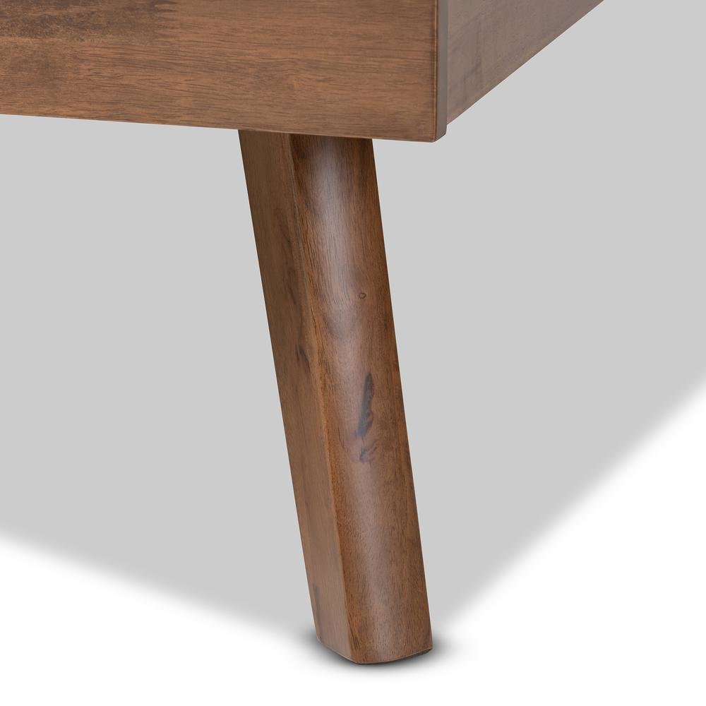 Light Grey Fabric Upholstered Walnut Brown Finished Wood Queen Size Platform Bed. Picture 15
