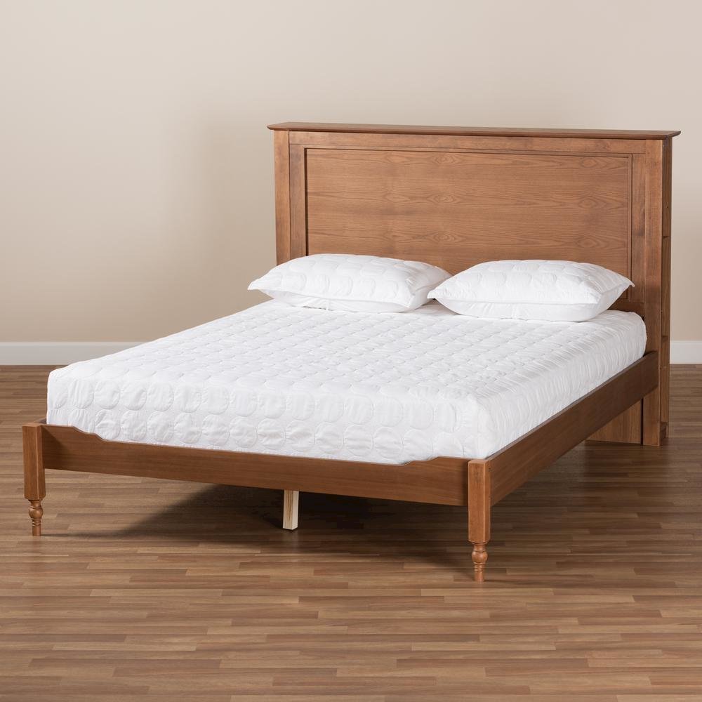 Walnut Brown Finished Wood Queen Size Platform Storage Bed with Built-In Shelves. Picture 17
