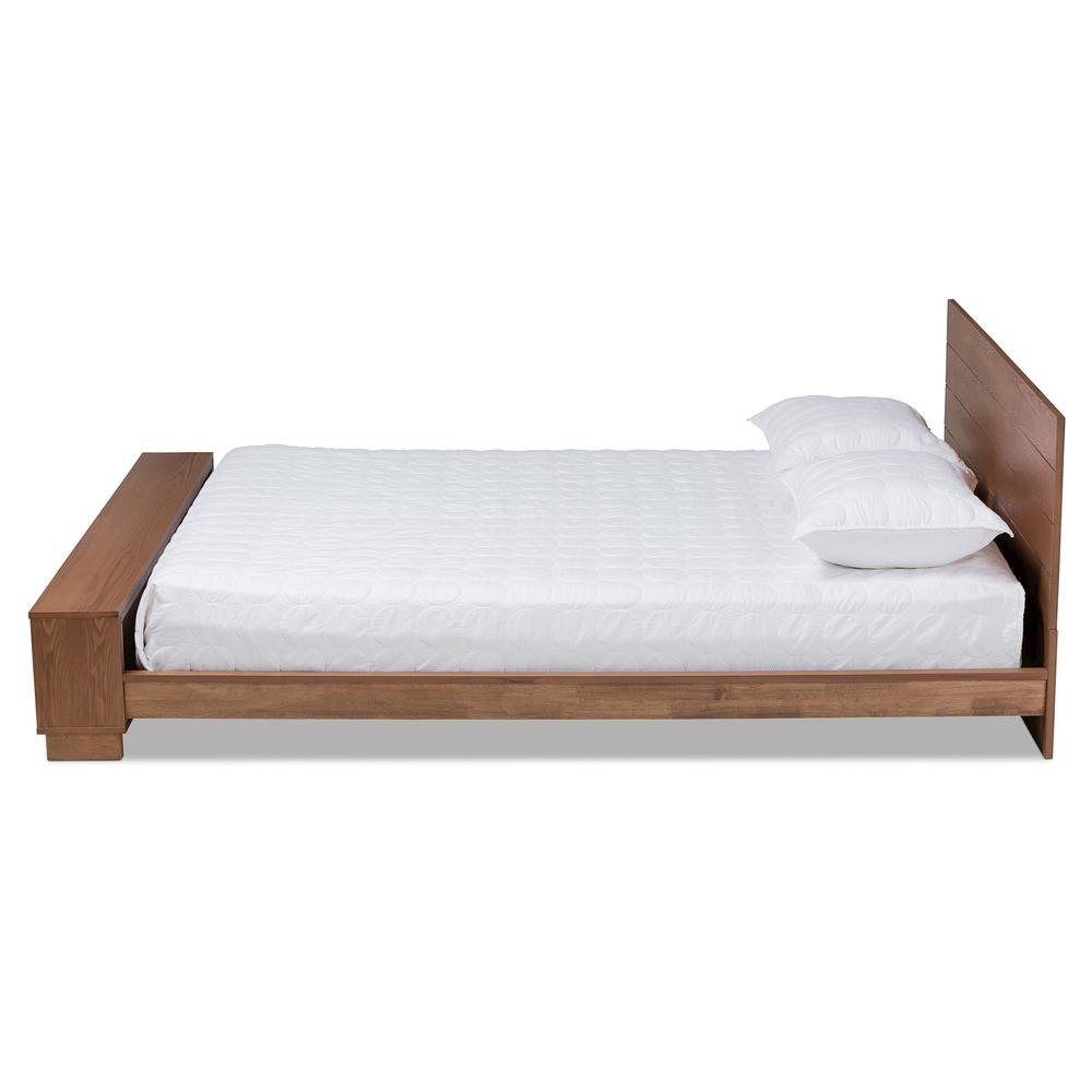 Walnut Brown Finished Wood Queen Size Platform Storage Bed with Built-In Shelves. Picture 12