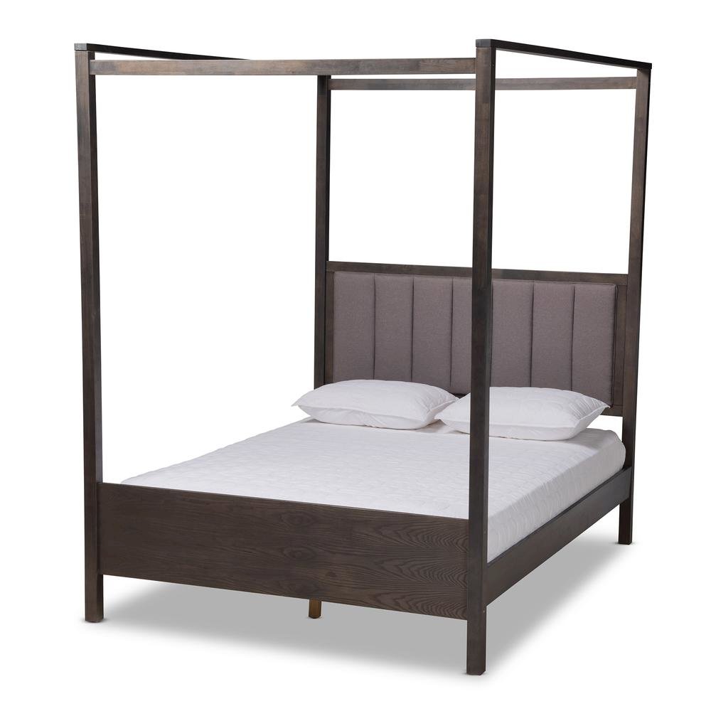 Dark Grey Oak Finished Wood King Size Platform Canopy Bed. Picture 10