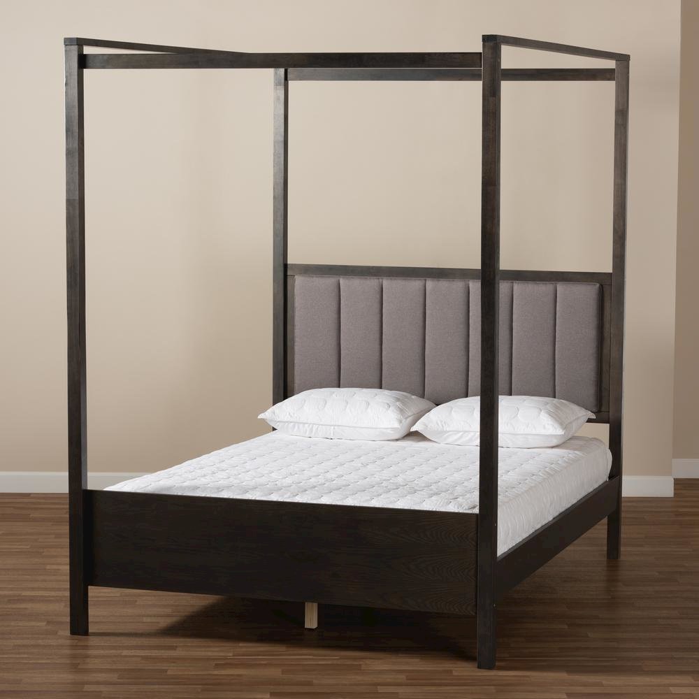 Dark Grey Oak Finished Wood King Size Platform Canopy Bed. Picture 16