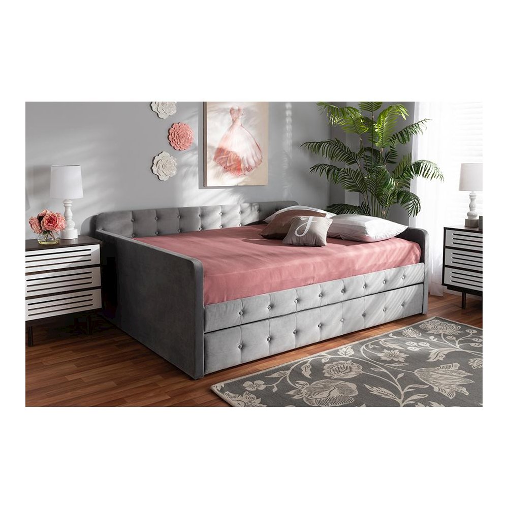 Button Tufted Queen Size Daybed with Trundle. Picture 7