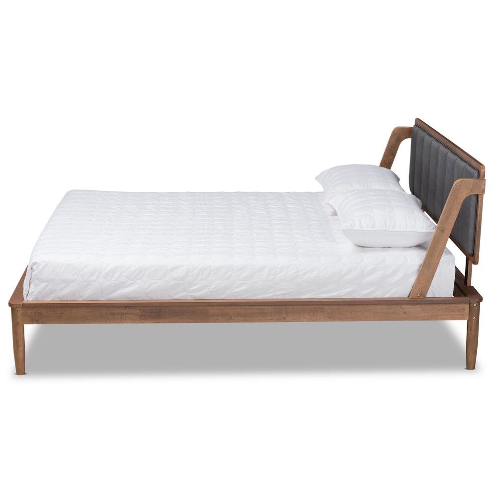 Dark Grey Fabric Upholstered and Walnut Finished Queen Size Platform Bed. Picture 12