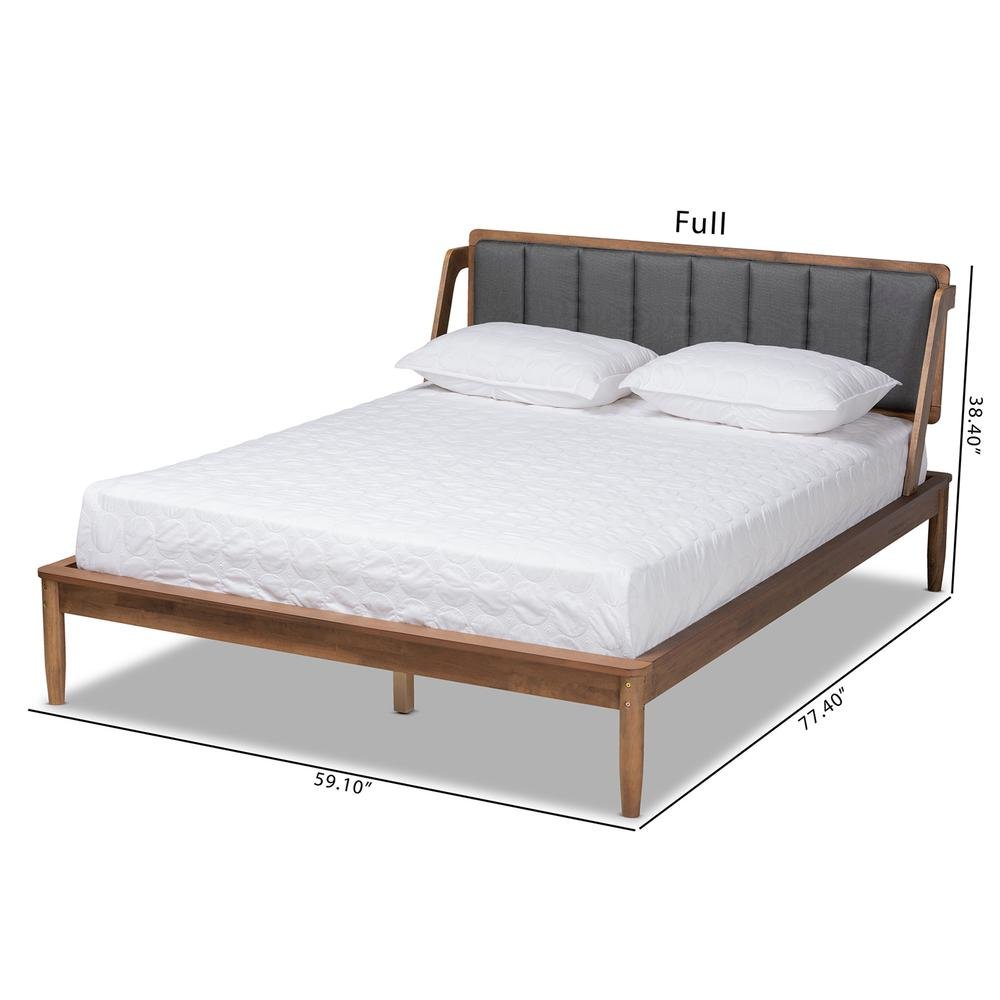 Dark Grey Fabric Upholstered and Walnut Finished Queen Size Platform Bed. Picture 18