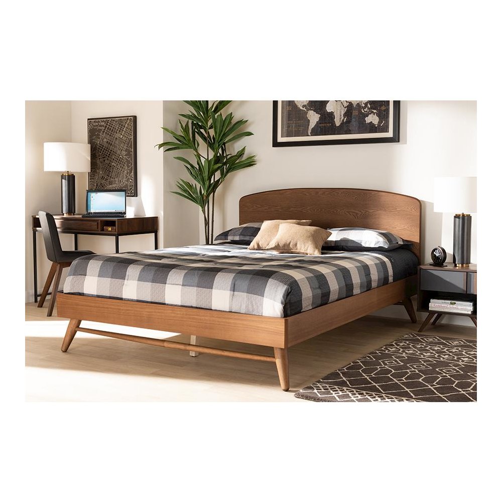 Transitional Walnut Brown Finished Wood Queen Size Platform Bed. Picture 6