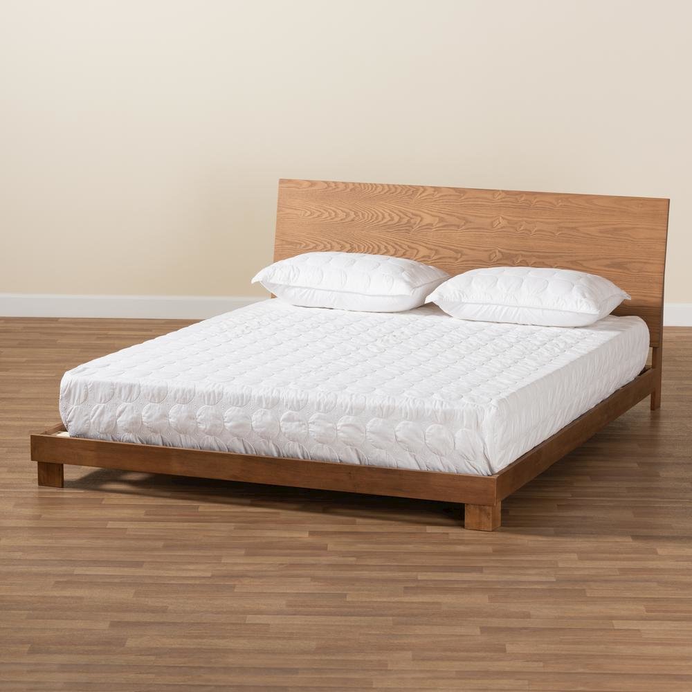 Walnut Brown Finished Wood Queen Size Platform Bed. Picture 17