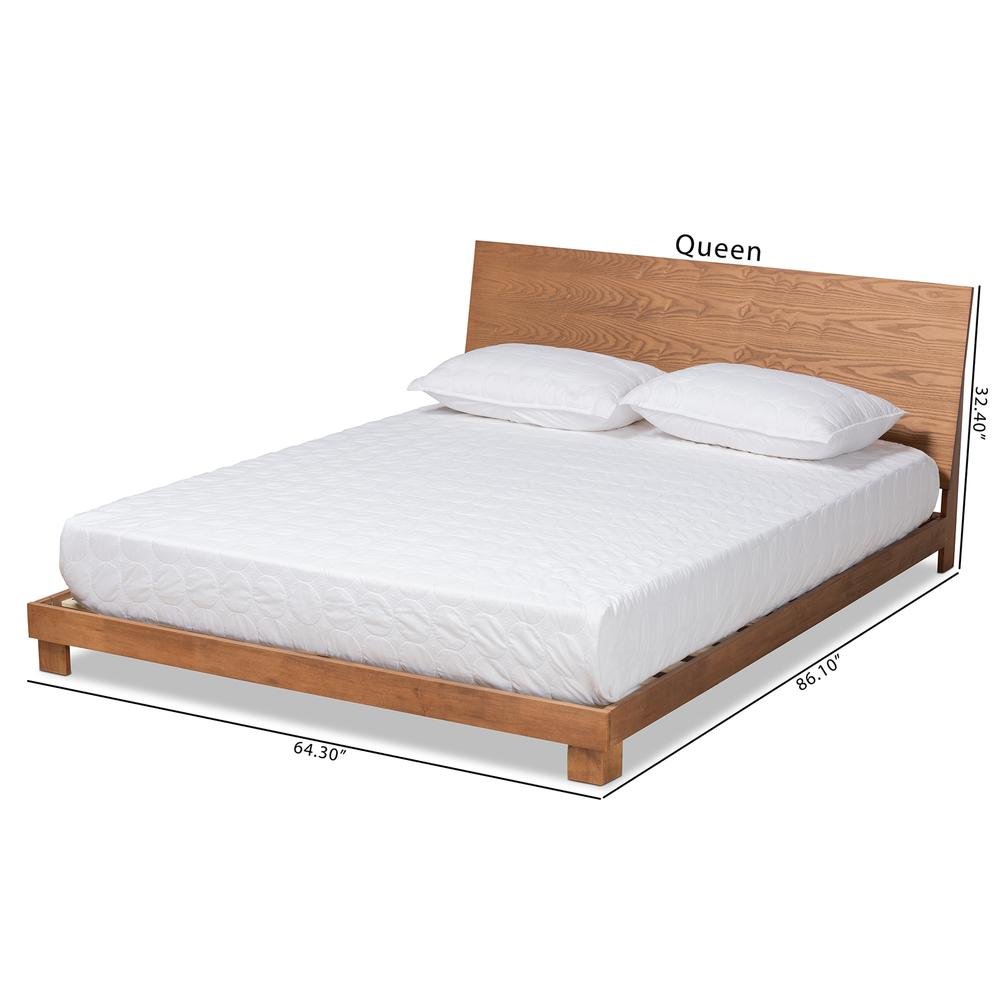 Walnut Brown Finished Wood Queen Size Platform Bed. Picture 19