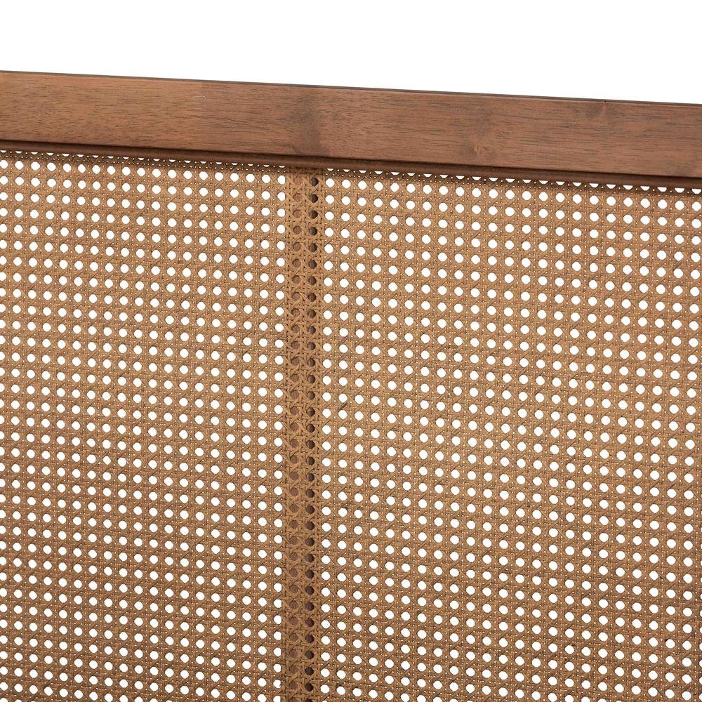 Walnut Brown Finished Wood and Synthetic Rattan Queen Size Platform Bed. Picture 14