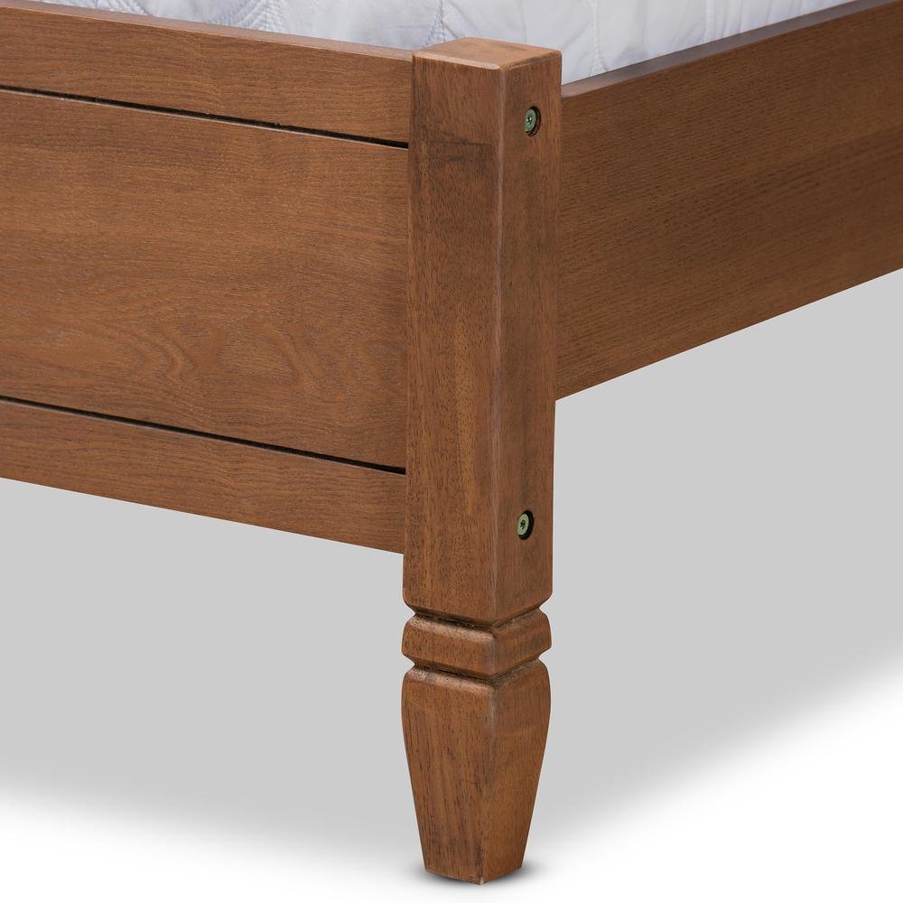 Walnut Brown Finished Wood and Synthetic Rattan Queen Size Platform Bed. Picture 15
