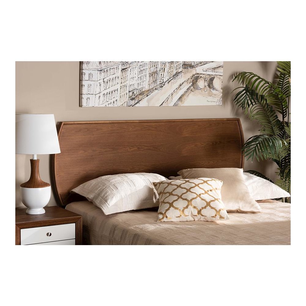 Laurien Mid-Century Modern Ash Walnut Finished Wood Queen Size Headboard. Picture 3