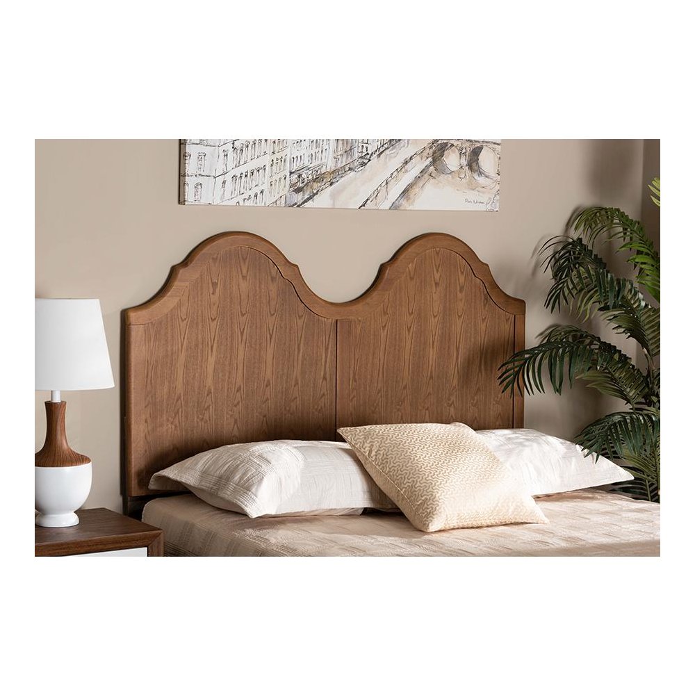 Traditional Ash Walnut Finished Wood Queen Size Arched Headboard. Picture 3