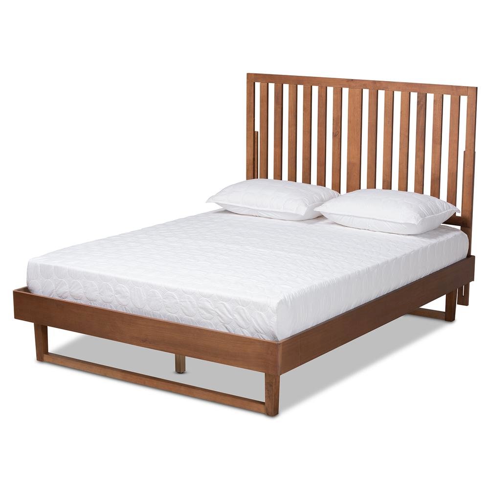 Marin Modern and Contemporary Walnut Brown Finished Wood Queen Size Platform Bed. Picture 12